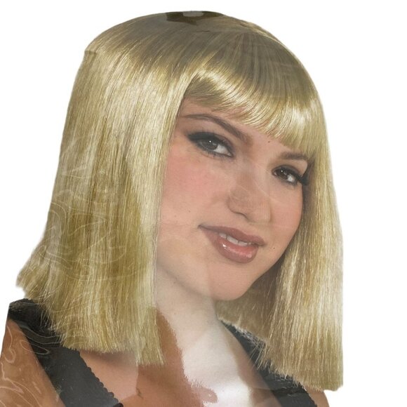 Blonde Costume Wig Straight Short Hair Bob with Bangs Flapper - Picture 4 of 7
